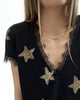 Chicme- Star Print Eyelash Lace Trim Top