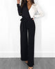 Chicme- V Neck Colorblock Long Sleeve Belted Casual Jumpsuit