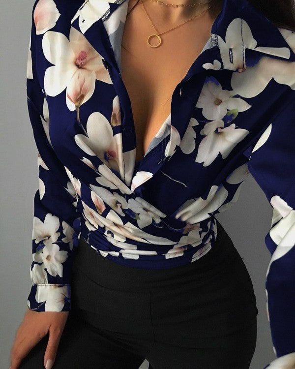 Chicme- Floral Print Long Sleeve Casual Shirt