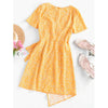 Zaful- Ditsy Floral Asymmetric Bowknot Dress - Yellow