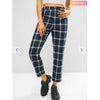 Zaful- Plaid Flannel High Waisted Pocket Pants - Dark Slate Blue