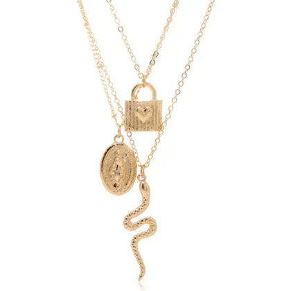 Zaful- Snake Lock Charm Layered Necklace - Golden