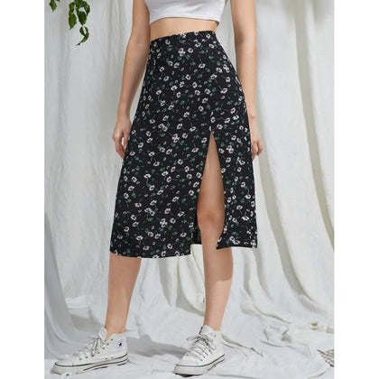 Romwe- Ditsy Floral Split Skirt