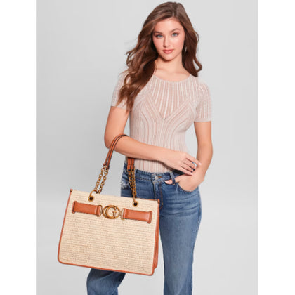 Guess- Aviana Straw Tote (New Brown)
