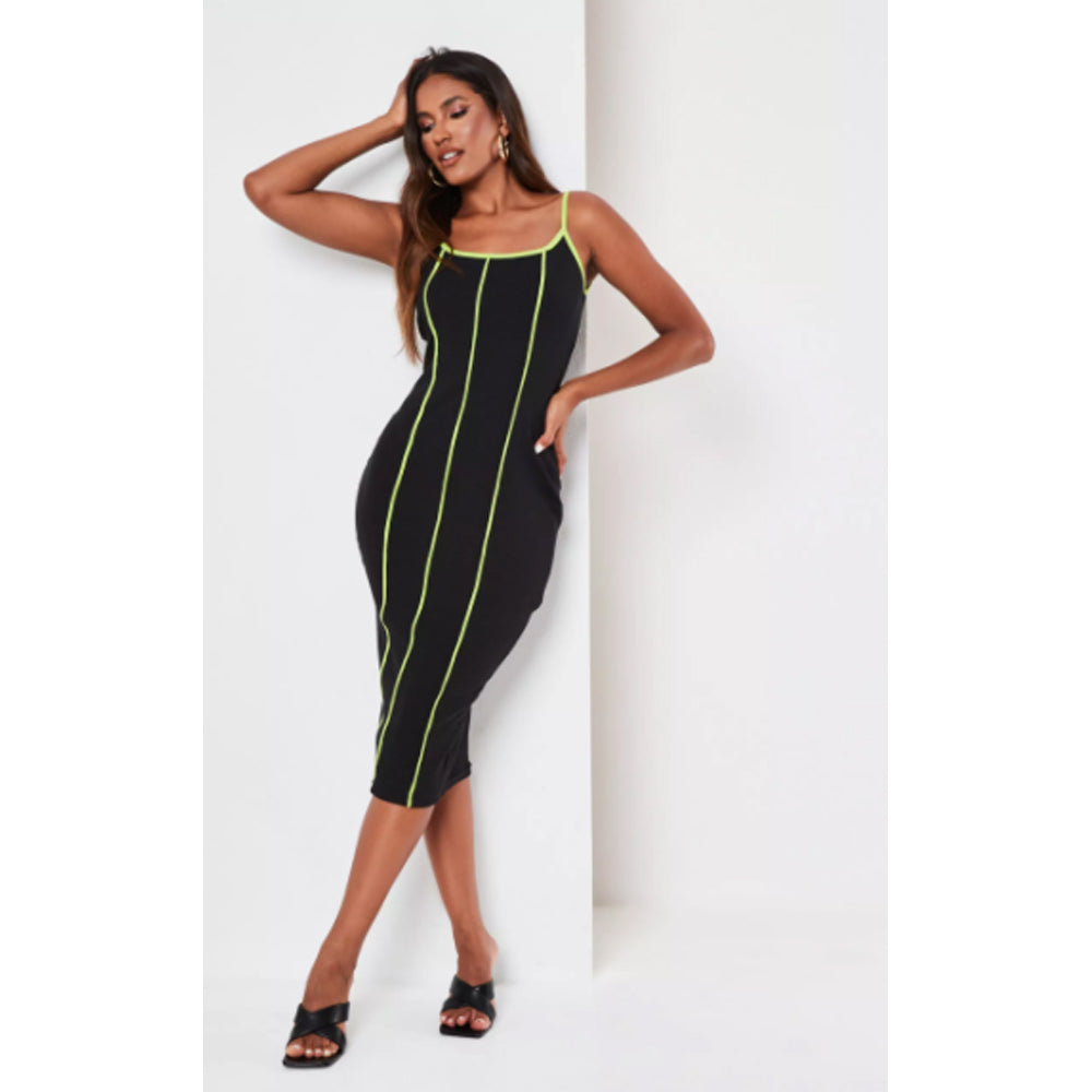 Missguided- Black Contrast Piping Ribbed Midaxi Dress