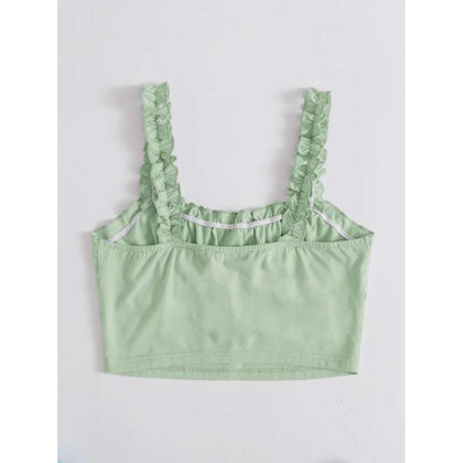 Romwe- Ruched Bust Frilled Crop Cami Top (Mint Green)