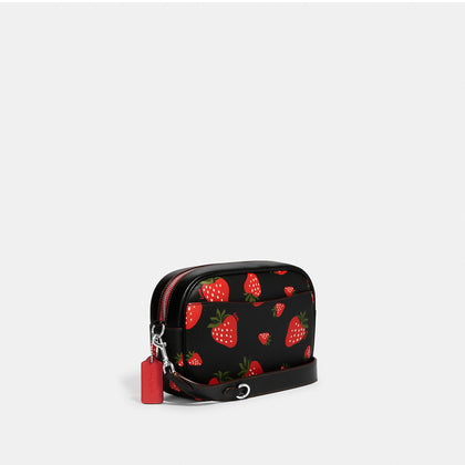 Coach- Jamie Camera Bag With Wild Strawberry Print - Silver/Black Multi