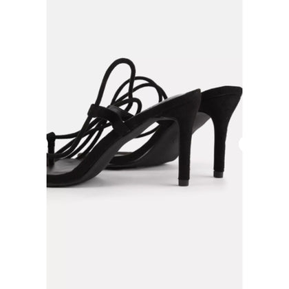 Missguided- Black Faux Suede Tie Up Mid Heel Sandals