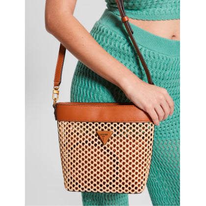 Guess- Vikky Straw Bucket Bag (Cognac)