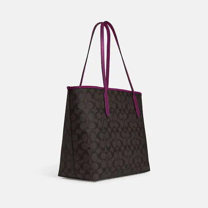 Coach- City Tote In Signature Canvas (Im/Brown/Dark Magenta)