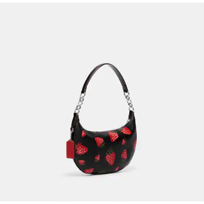 Coach- Payton Hobo With Wild Strawberry Print - Silver/Black Multi