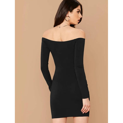 Romwe- Off Shoulder Ruched Bodycon Dress