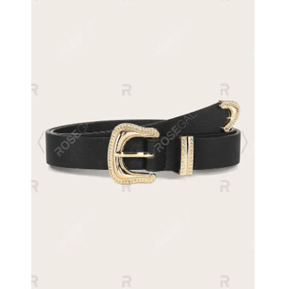 Rosegal- Gold Tone Engraved Buckle Belt (Black)