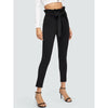 Romwe- Belted Paperbag Waist Skinny Pants