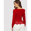 Romwe- Buttoned Front Laser Cut Hem Puff Sleeve Top