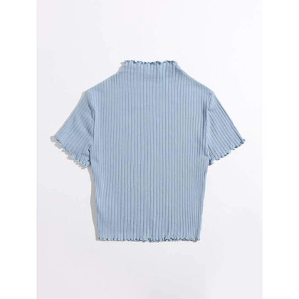 Romwe- Lettuce Edge Rib-knit Tee