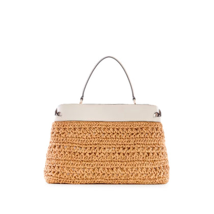 Guess- Liguria Crochet Straw Satchel (White)