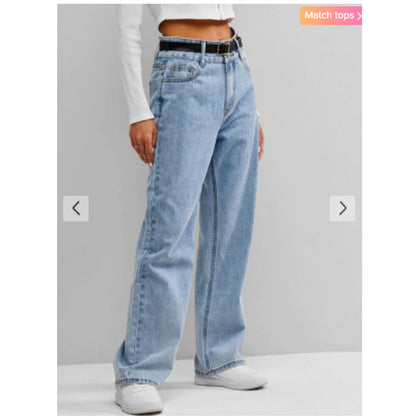 Zaful- High Waist Wide Leg Jeans - Light Blue