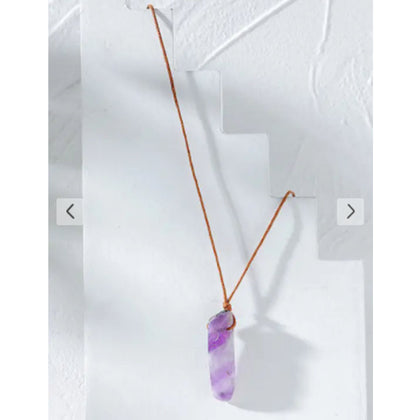 Zaful- Natural Stone Leather Rope Necklace - Purple