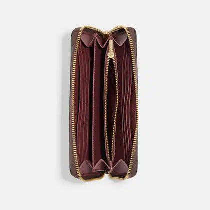 Coach- Long Zip Around Wallet In Signature Canvas With Ski Patches (Gold/Brown Black Multi)