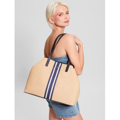 Guess- Vikky Raffia Stripe Large Tote (Navy)