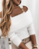 Chicme- Chain Decor Cold Shoulder Fluffy Sweater