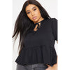 Missguided- Plus Size Black Tie Front Peplum Top