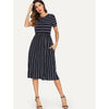 Romwe- Mixed Stripe Midi Smock Dress