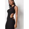 Missguided- Black Rib Cut Out Thong Detail Midaxi Dress