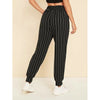 Romwe- Drawstring Waist Slant Pocket Striped Carrot Pants