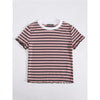 Romwe- Contrast Neck Lettuce Edge Striped Tee