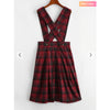 Zaful- Plaid Tartan Criss Cross Suspender Pleated Skirt - Red