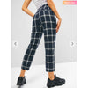 Zaful- Plaid Flannel High Waisted Pocket Pants - Dark Slate Blue