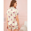 Romwe- Flamingo Print Satin Pajama Set