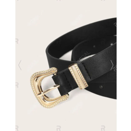 Rosegal- Gold Tone Engraved Buckle Belt (Black)