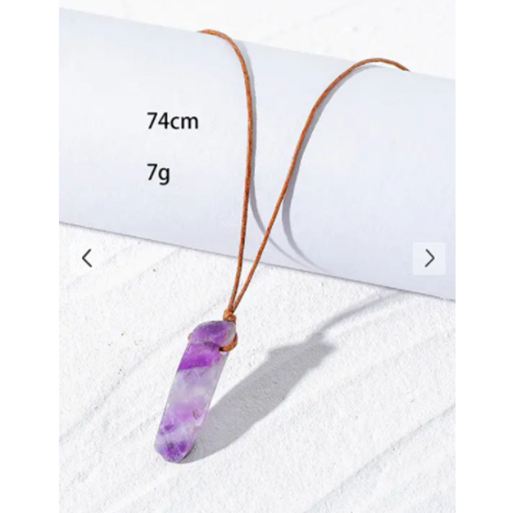 Zaful- Natural Stone Leather Rope Necklace - Purple