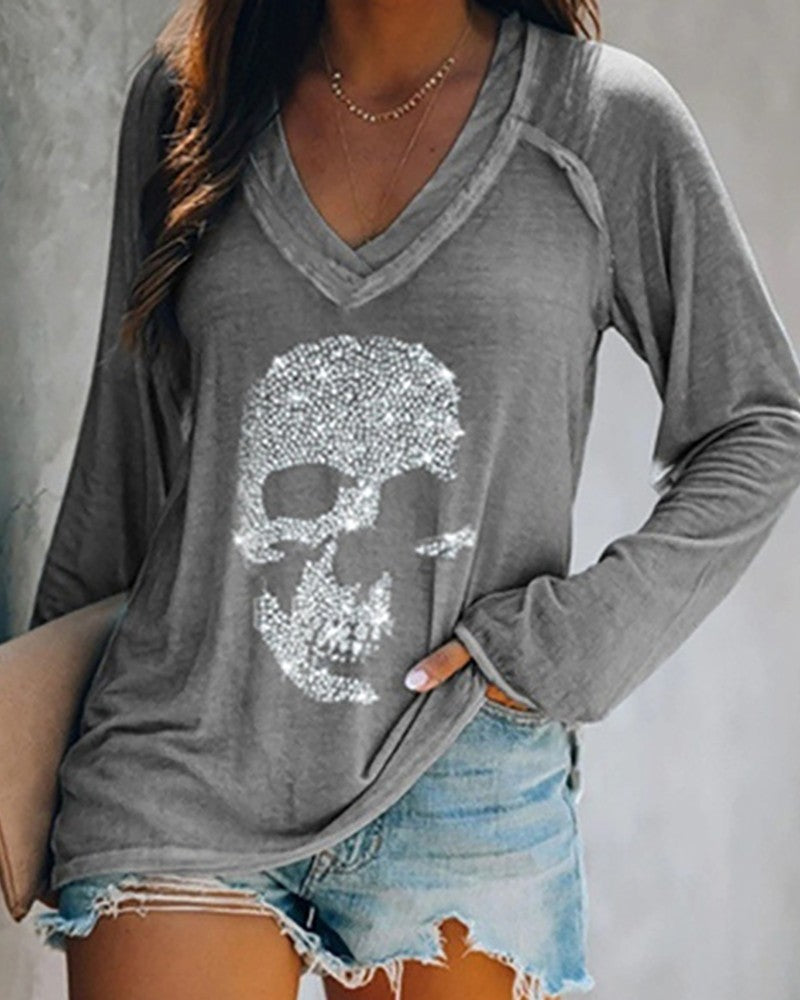 Chicme- Studded Long Sleeve Casual T-shirt
