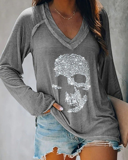 Chicme- Studded Long Sleeve Casual T-shirt