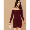 Romwe- Off Shoulder Ruched Bodycon Dress
