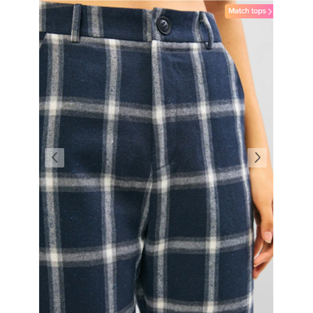 Zaful- Plaid Flannel High Waisted Pocket Pants - Dark Slate Blue