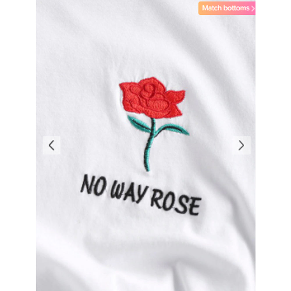 Zaful- No Way Rose Embroidered Short Sleeve T Shirt - White