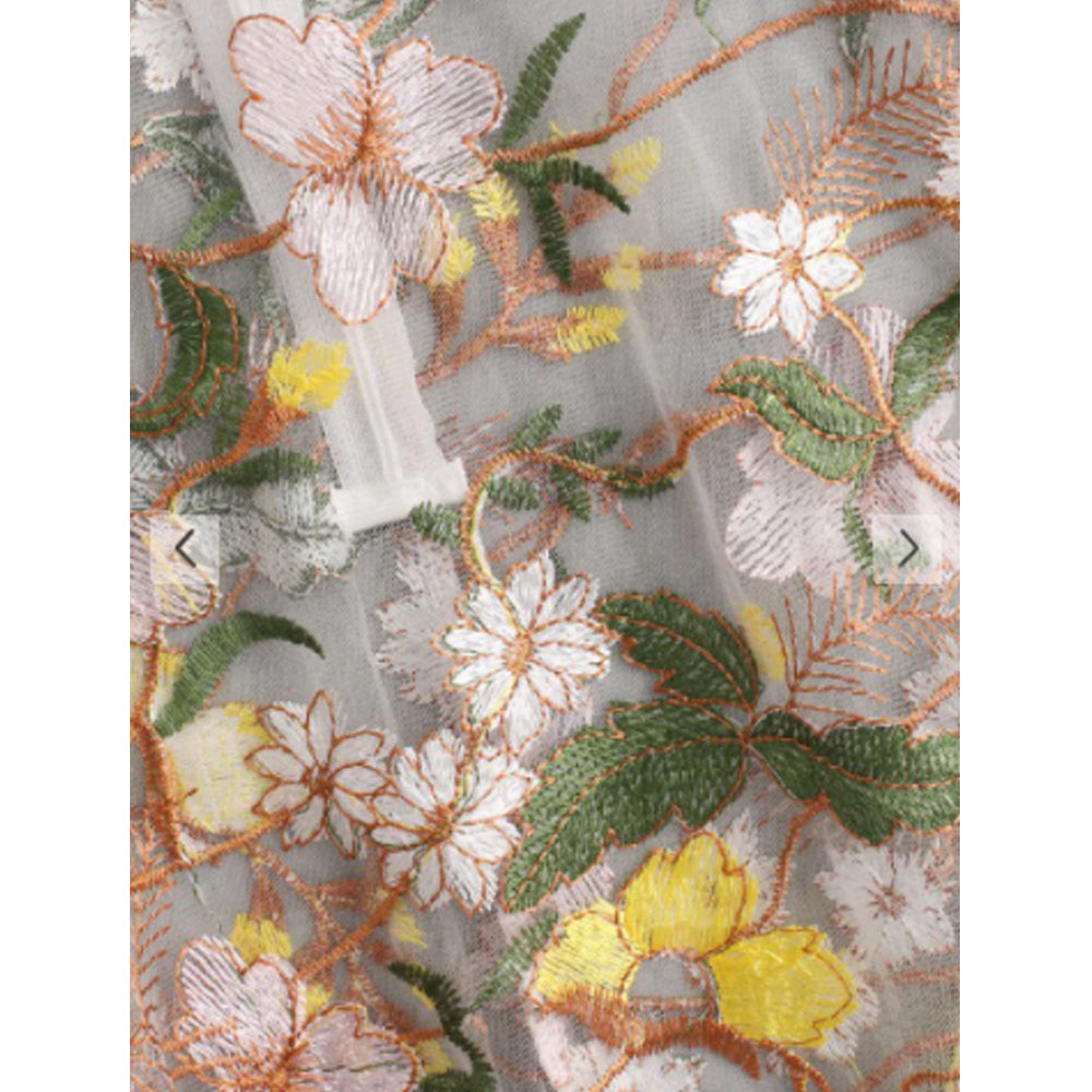 Zaful- Tie Shoulder Floral Embroidered Sheer Mesh Dress - Multi
