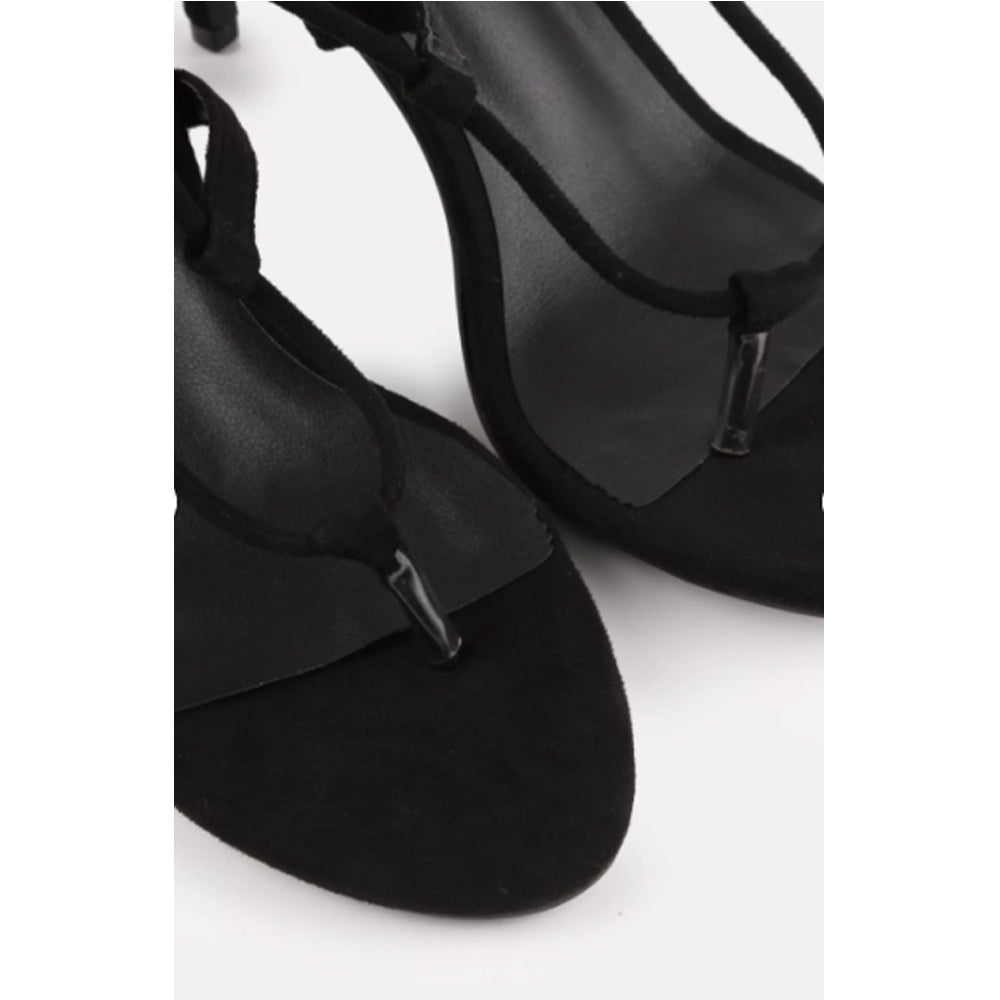 Missguided- Black Faux Suede Tie Up Mid Heel Sandals