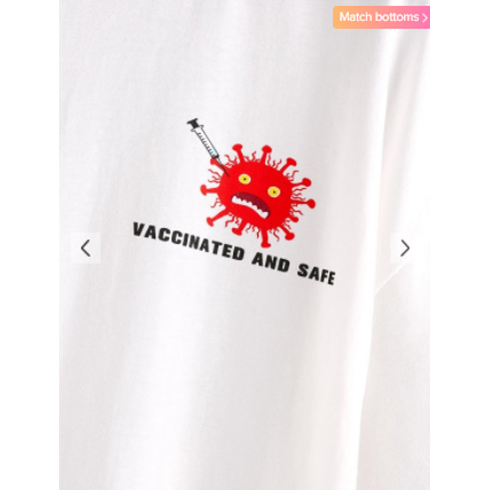 Zaful- Vaccinated And Safe Slogan Oversized T Shirt - White