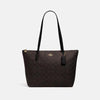 Coach- Zip Top Tote In Signature Canvas - Gold/Brown Black