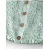 Zaful- Smocked Ruffle Puff Sleeve Mock Button Blouse - Light Green