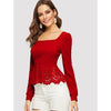 Romwe- Buttoned Front Laser Cut Hem Puff Sleeve Top