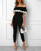 Chicme- Colorblock Off Shoulder Ruffles Jumpsuit