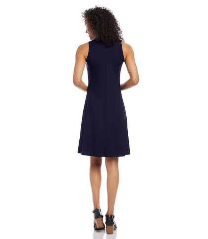 Karen Kane- Hi Neck A Line Dress (NAVY)