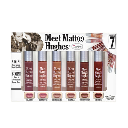 The Balm- Meet Matte Hughes®- Vol 7 مجموعة من 6 أحمر شفاه سائل صغير يدوم طويلاً